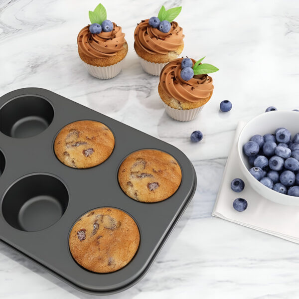 Black Carbon Steel 6-Cup Muffin & Cupcake Tray – Non-Stick