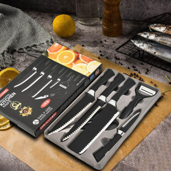 Black Wavy 6-Piece Stainless Steel Knife Set – Elegant & Durable